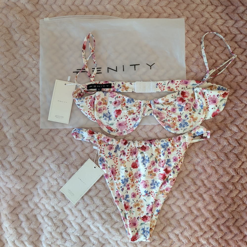 White and Pink Floral Bikini Set